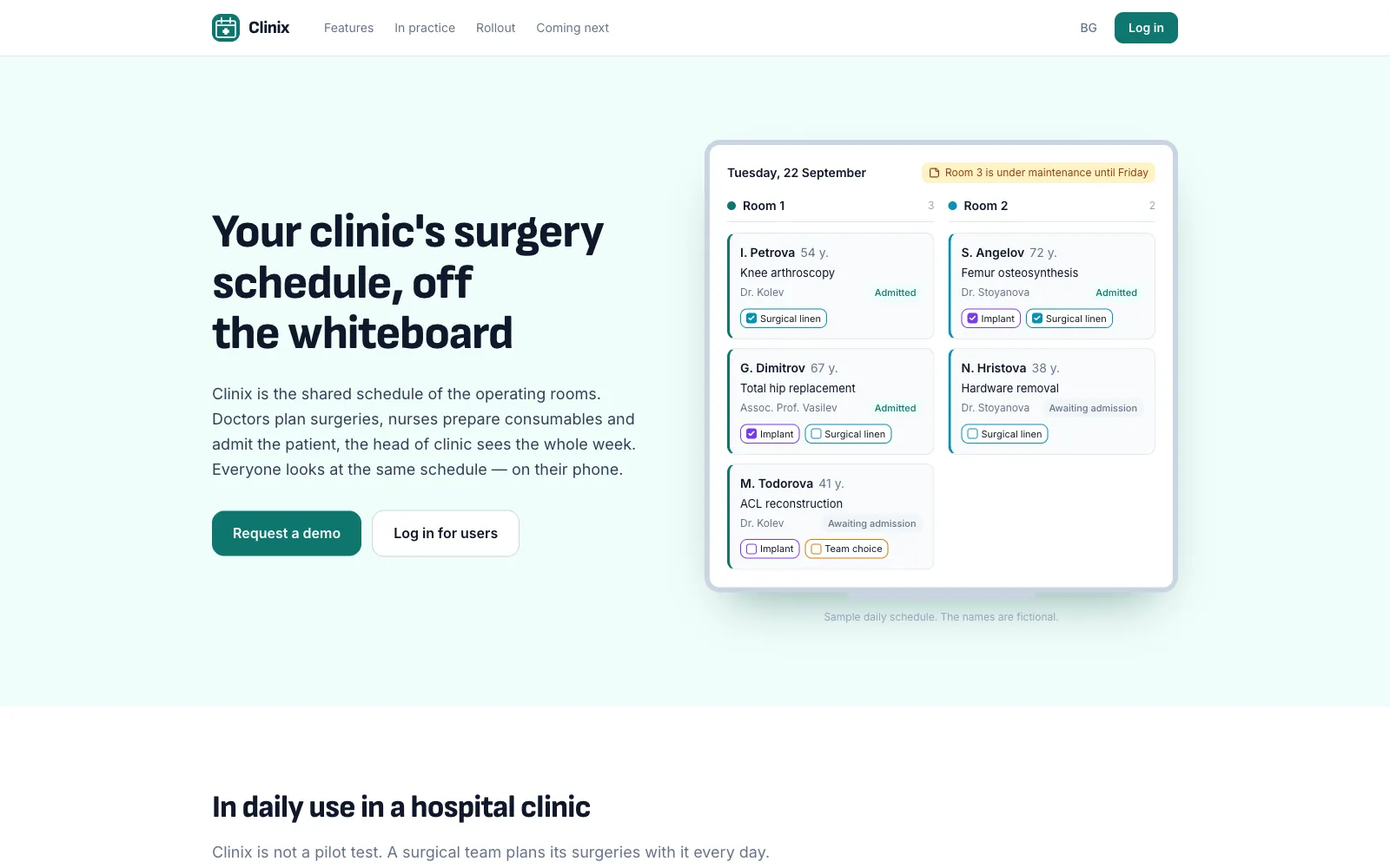 Clinix, a real-time digital surgery scheduling app for hospitals. MVP built by RapidMVP.