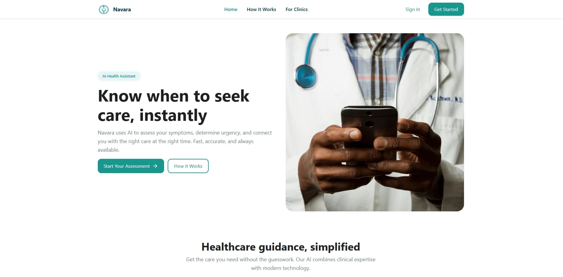 Navara, an AI-powered emergency triage system. Startup MVP created by RapidMVP.