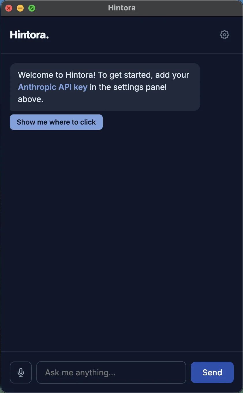 Hintora, an AI-powered macOS desktop assistant with visual UI guidance. MVP built by RapidMVP.